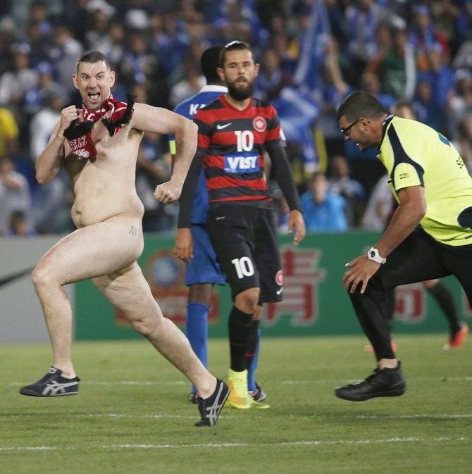 A streaker runs