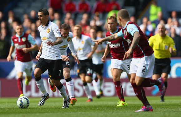 Angel di Maria of Manchester United in action during the Premier League match against Burnley at Turf Moor.