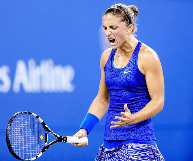 Sara Errani of Italy reacts against Caroline Wozniacki