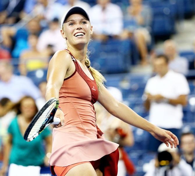 Caroline Wozniacki of Denmark celebrates