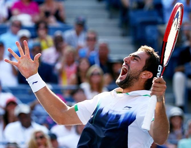 Marin Cilic of Croatia reacts