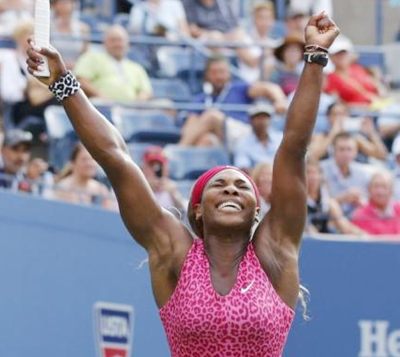 Serena Williams celebrates after making the final