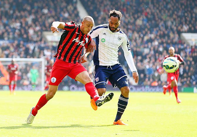 Bobby Zamora of QPR scores the third against West Bromwich Albion during their Premier league match at The Hawthorns in West Bromwich on Saturday