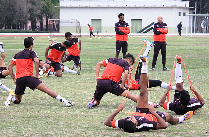 India football coach Stephen Constantine presides over a India team training session