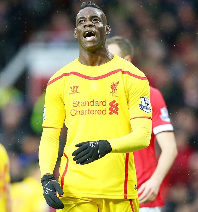 Mario Balotelli of Liverpool reacts 