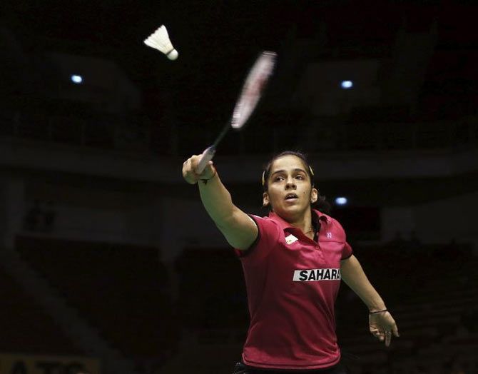 India's Saina Nehwal competes against China's Li Xuerui 