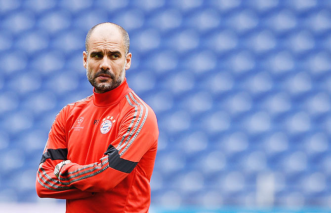 Bayern Munich's coac Pep Guardiola during a team training session