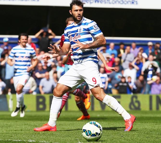 Charlie Austin of QPR reacts