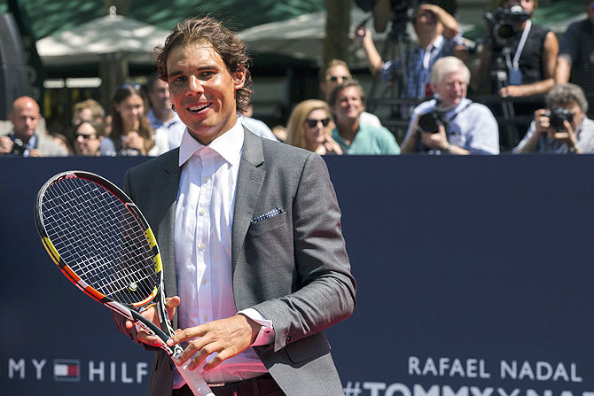 Rafael Nadal takes part in an event to promote the launch of Tommy Hilfiger's new line of underwear, in New York on Tuesday