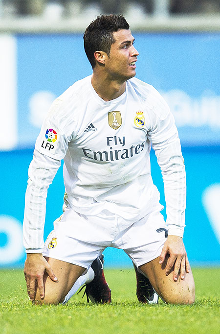 Real Madrid'S Cristiano Ronaldo reacts during a La Liga match
