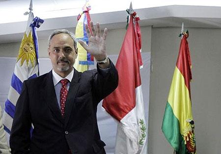 Manuel Burga former President of the Peruvian Football Federation (FPF) gestures