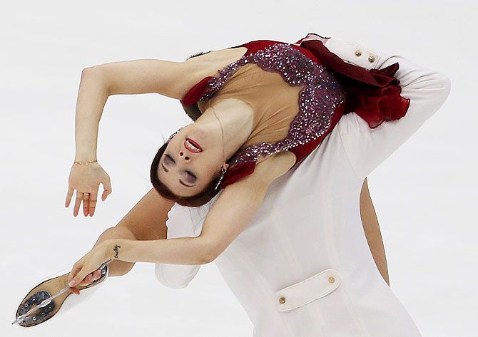 Ekaterina Bobrova and Dmitri Soloviev of Russia perform during the ice dance free dance program at the ISU Grand Prix of Figure Skating event in Nagano, Japan, on November 29