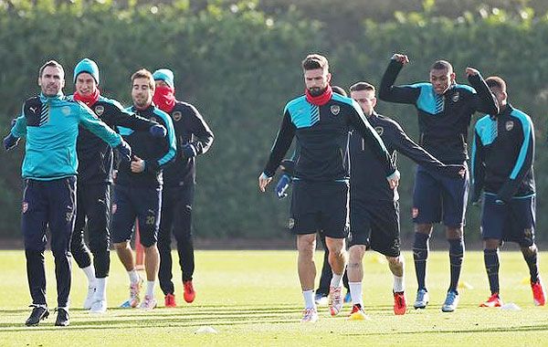 Arsenal players at a team training session 