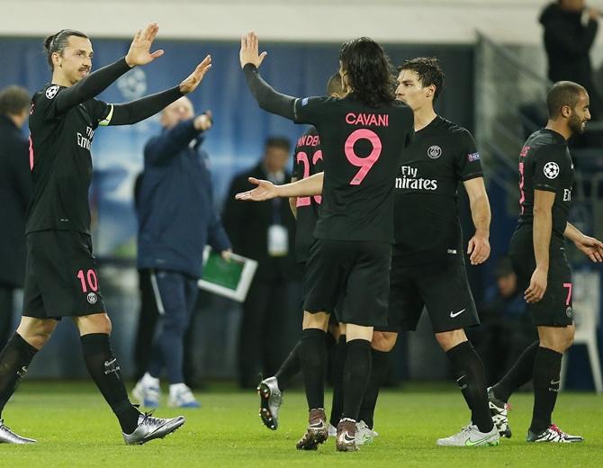 PSG players celebrate 