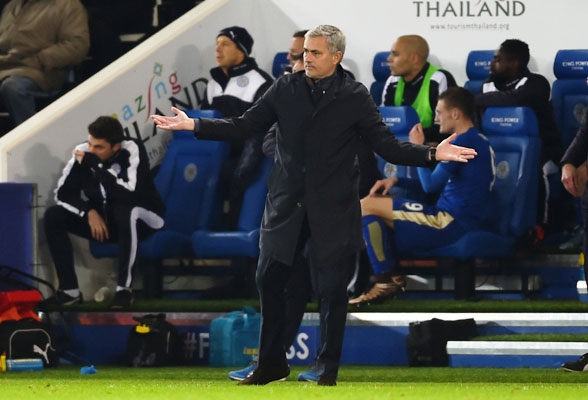 Chelsea manager Jose Mourinho reacts during the Premier League match against Leicester City