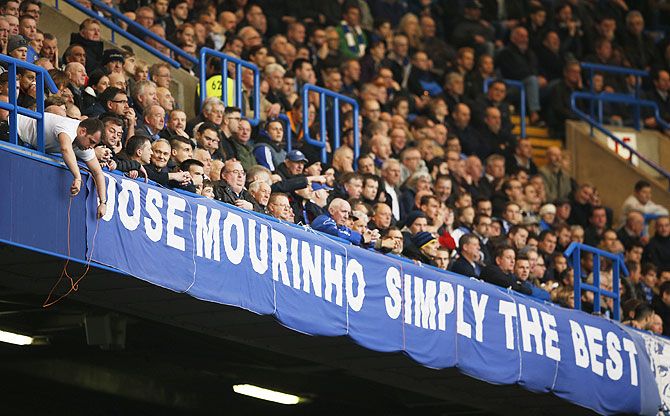 Chelsea fans with a banner for Jose Mourinho