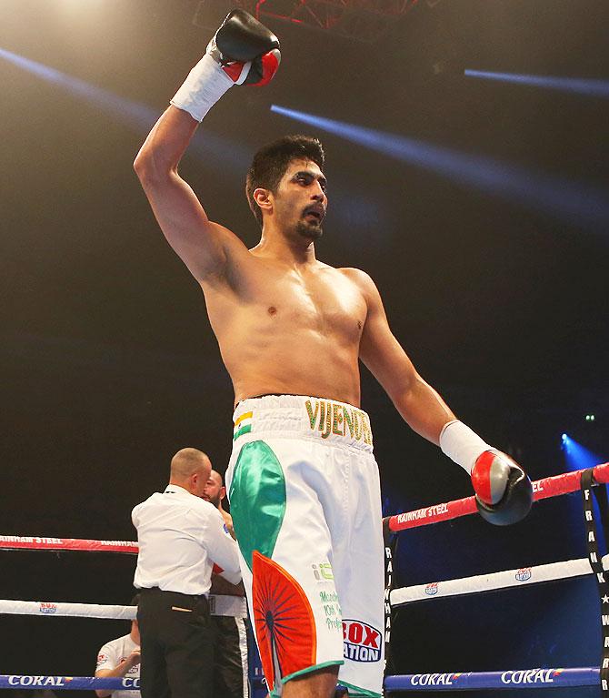 Vijender Singh celebrates 