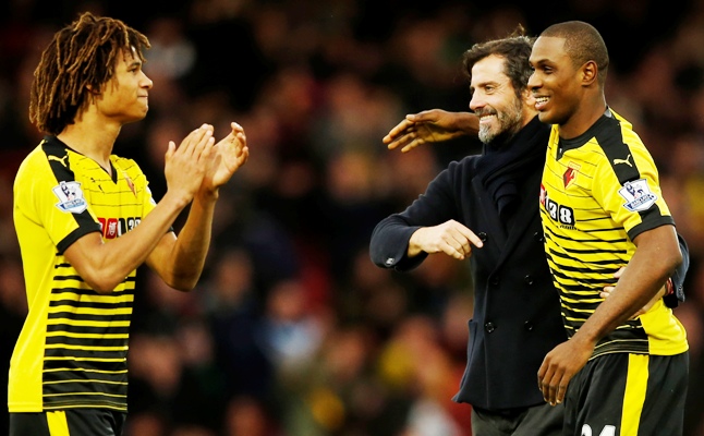 Watford manager Quique Sanchez Flores celebrates at the end of the game  