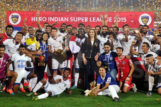 Chennaiyin FC celebrates after winning ISL 2
