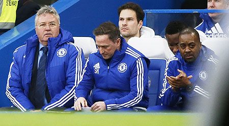 Chelsea manager Guus Hiddink (left) and assistant manager Steve Holland