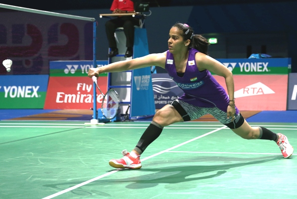 Saina Nehwal of India in action in the BWF World Superseries Finals in Dubai 