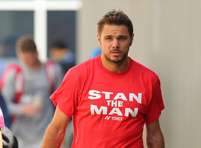 Stanislas Wawrinka arrives for a practice session 