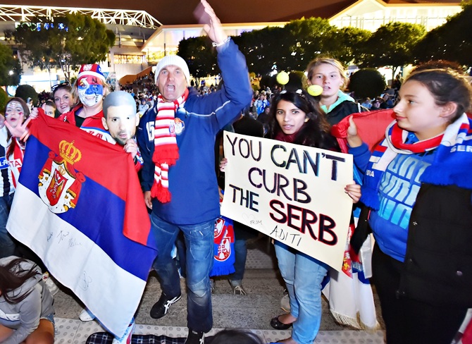 Fans of Novak Djokovic of Serbia