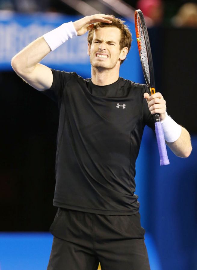 Andy Murray reacts to a point in his men's final match against Novak Djokovic on Sunday