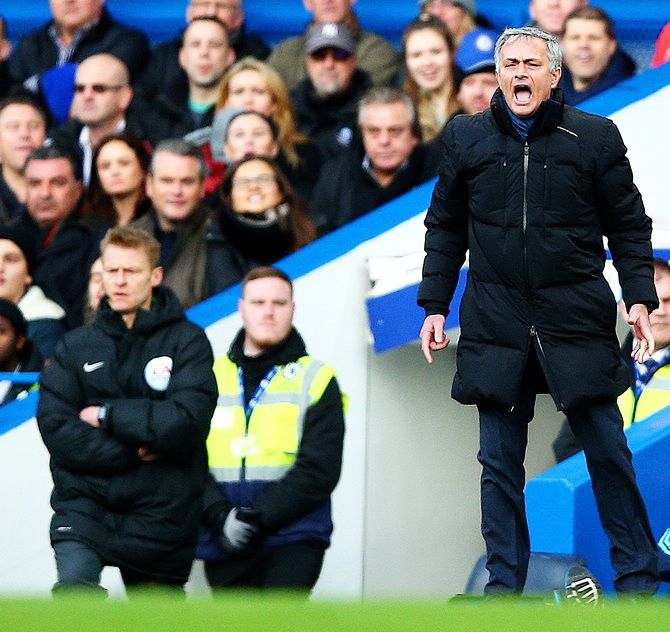 Jose Mourinho, manager of Chelsea reacts during the Barclays Premier League match against  Newcastle United