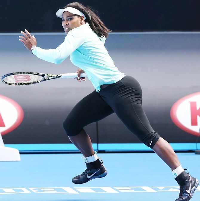 Serena Williams of the USA runs for the ball during a practice session 