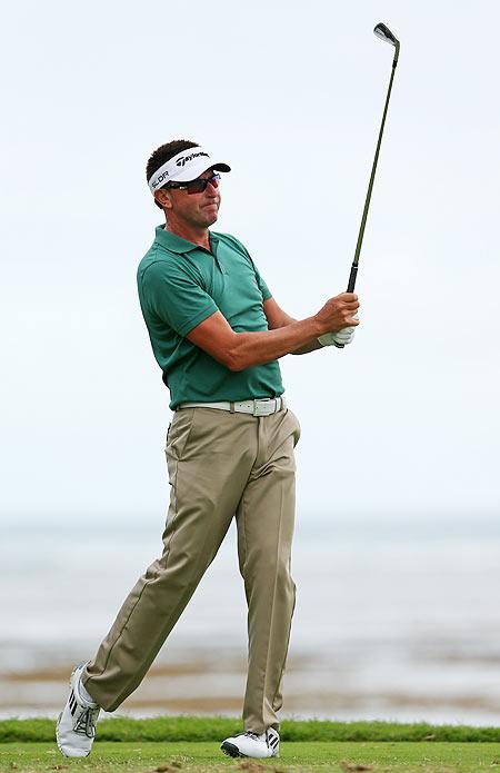 Robert Allenby of Australia plays his shot from the 17th tee during the second round of the Sony Open in Hawaii at Waialae Country Club on Friday