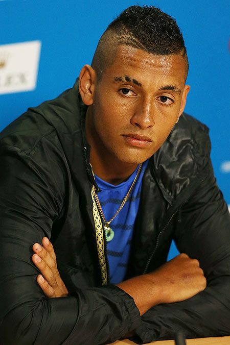 Nick Kyrgios of Australia speaks at a media conference during a practice session ahead of the 2015 Australian Open at Melbourne Park on Sunday