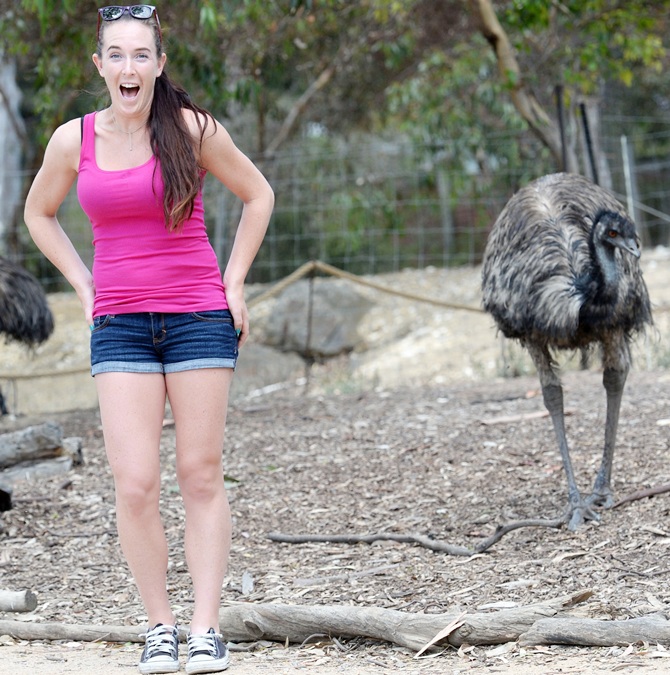 Madison Brengle of USA poses for photo with the Emus
