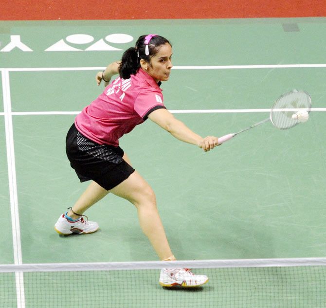 Indian shuttlers Saina Nehwa in action during the semi-final of the Syed Modi International Badminton tournament in Lucknow on Saturday