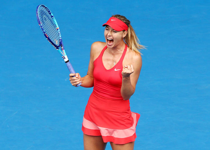 Maria Sharapova of Russia celebrates after winning her quarter-final against Eugenie Bouchard of Canada at the 2015 Australian Open at Melbourne Park on Tuesday