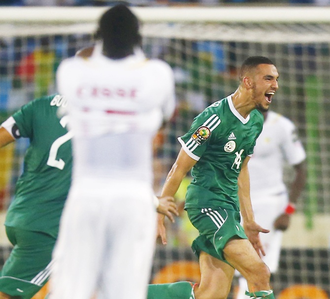 Nabil Bentaleb of Algeria celebrates