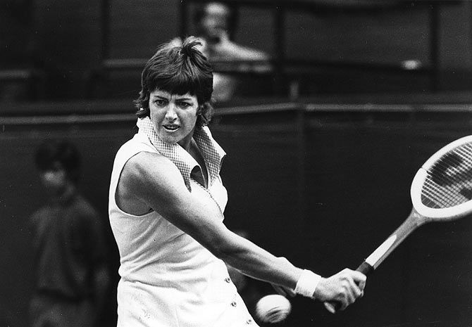 Margaret Court (nee Smith) of Australia in action during a tennis match