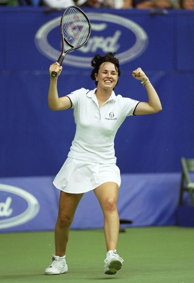 Martina Hingis of Switzerland celebrates during the Australian Open at Melbourne Park in 1998