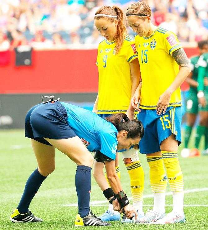 Korea DPR's Referee Ri Hyang Ok in action during the FIFA Women's World Cup