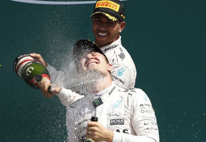 Mercedes' Lewis Hamilton celebrates