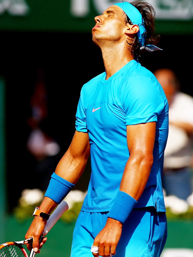 Spain's Rafael Nadal reacts 