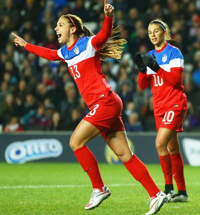 USA's Alex Morgan celebrates