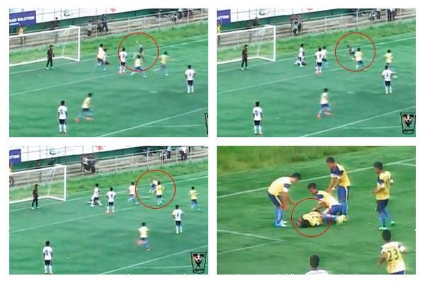 Collage of Peter Biaksangzuala's goal celebration (circled)