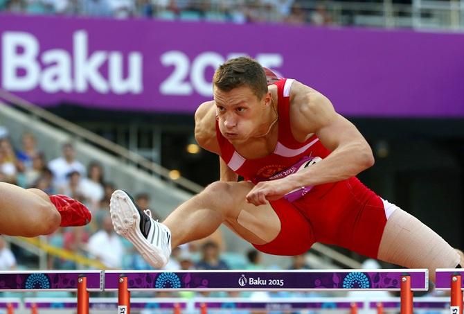  Darko Pesic of Montenegro competes during the Men's 110m Hurdles