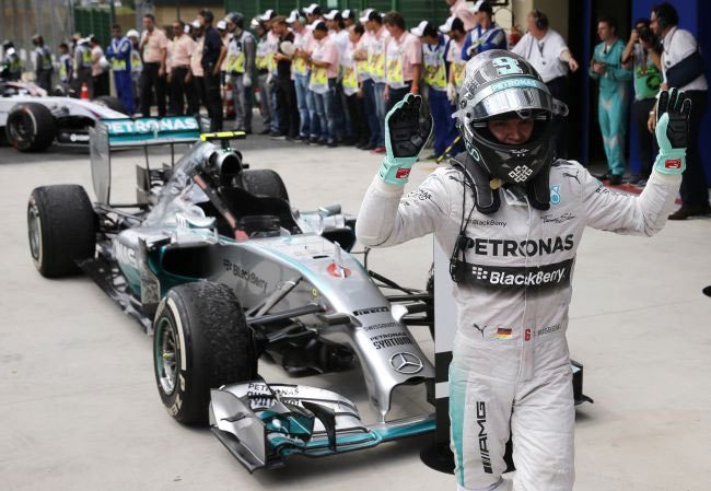 Mercedes Formula One driver Nico Rosberg of Germany celebrates 