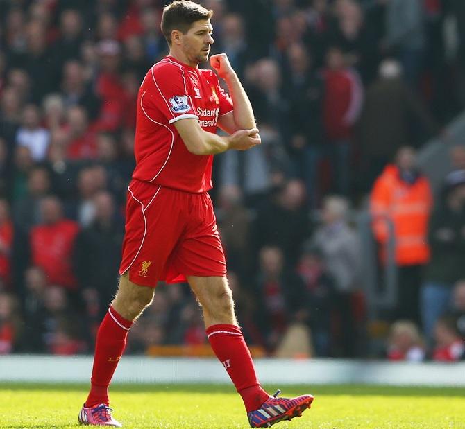 Steven Gerrard of Liverpool leaves the field