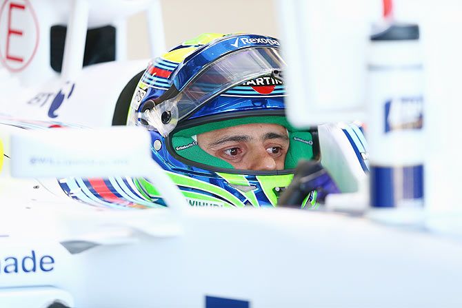 Brazil and Williams driver Felipe Massa sits in his car in the garage during a practice for the Australian Grand Prix at Albert Park on March 13