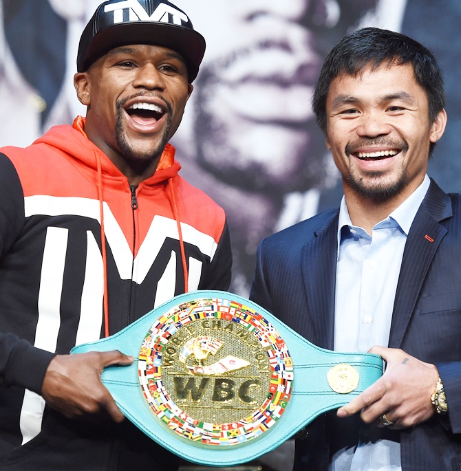 Floyd Mayweather Jr. with Manny Pacquiao