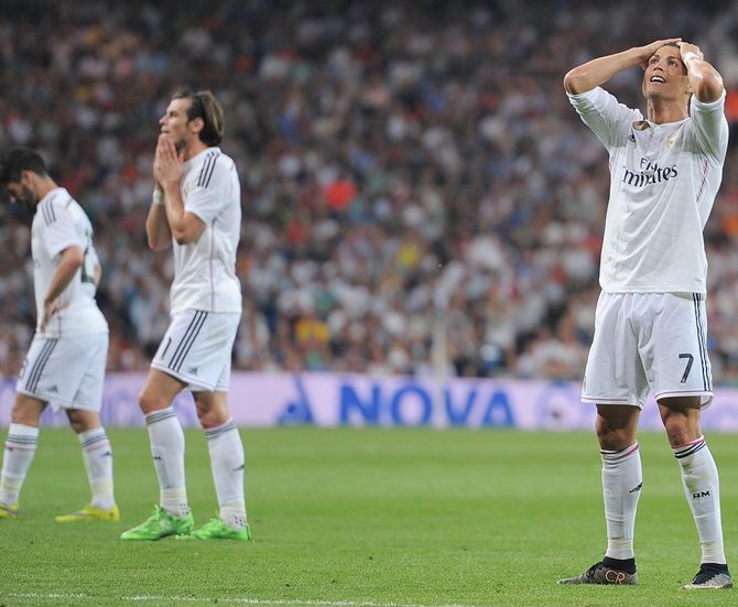 Cristiano Ronaldo of Real Madrid CF reacts 