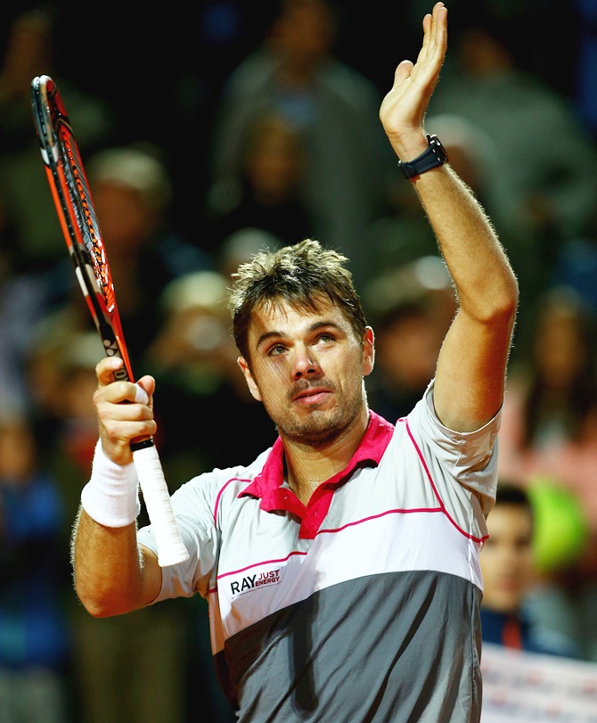 Stanislas Wawrinka of Switzerland celebrates